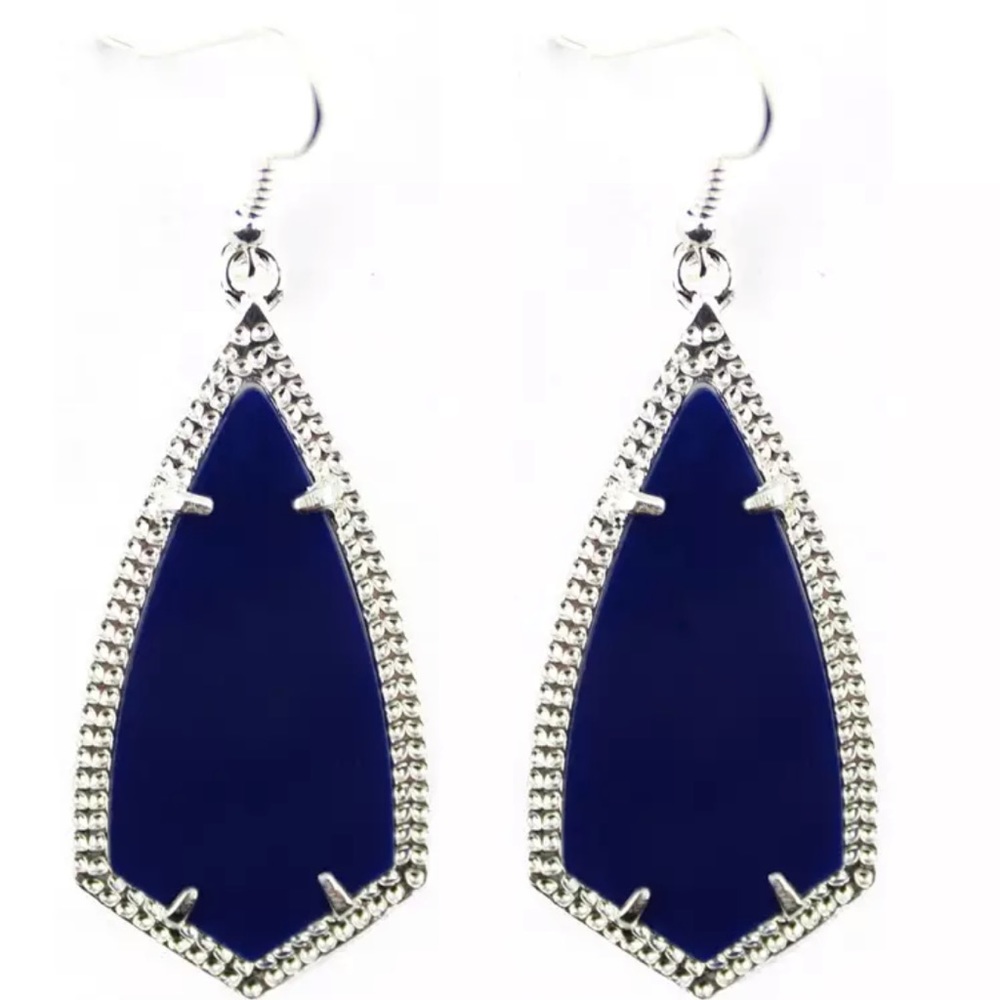 Blue Arrow Shaped Chandelier Earrings vibrant colors Silvertone
